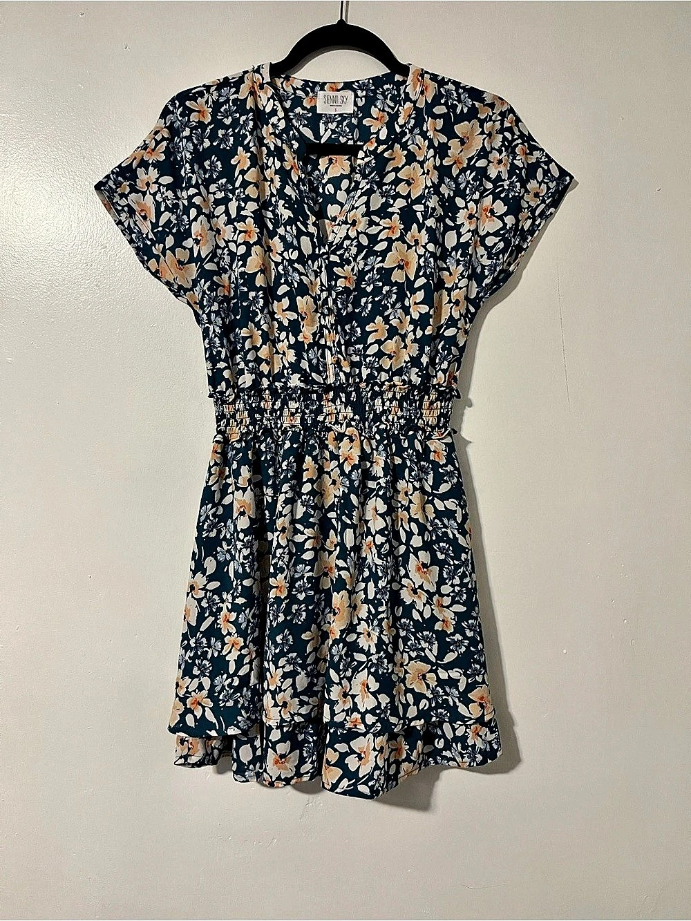 Sienna Sky Floral Mini Dress in Blue Small Like New